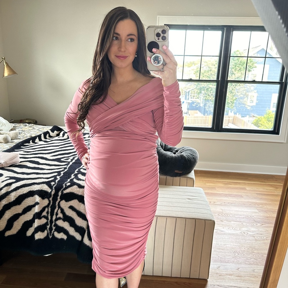 Club L London Pink Long Sleeve Wrap Dress